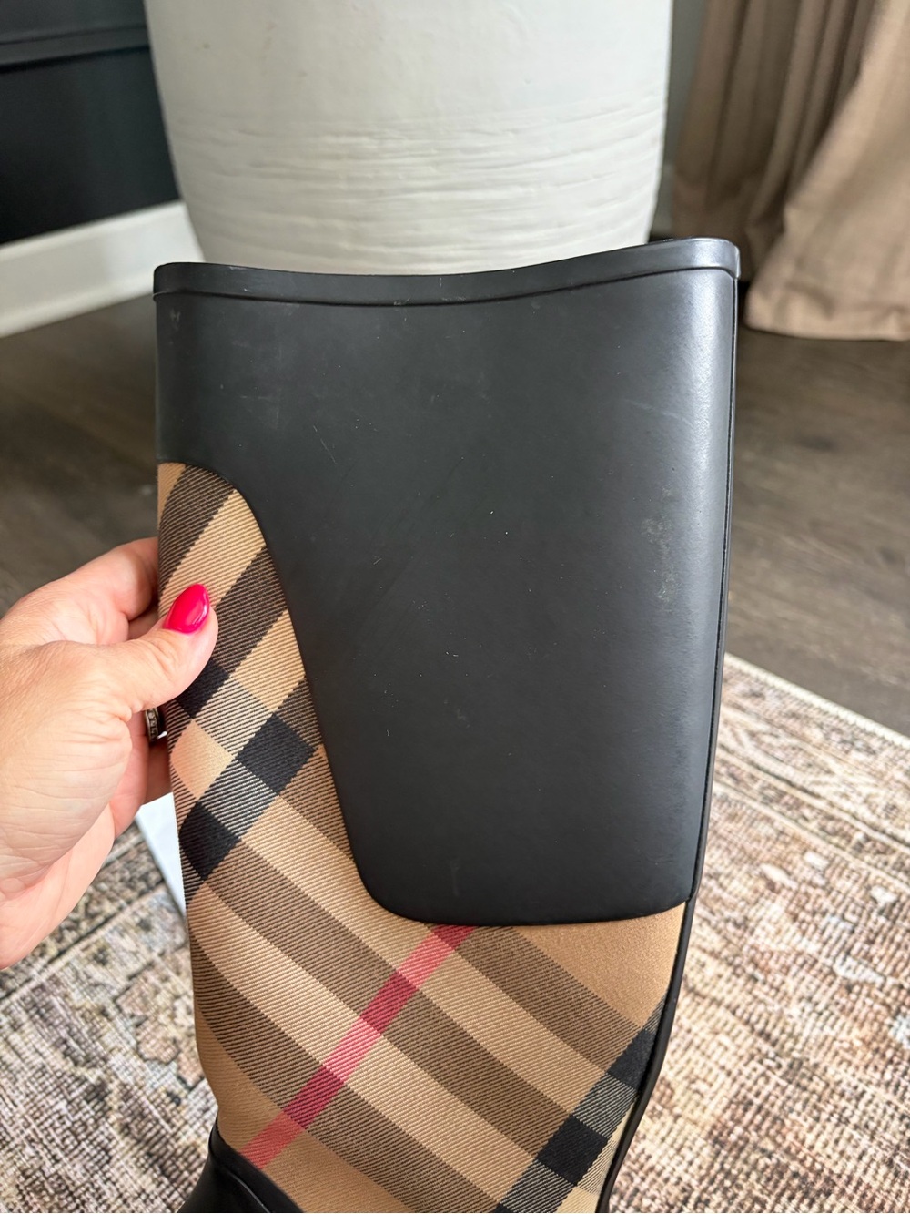 Burberry Classic Plaid Tall Rain Boots - Black & Beige - Picture 7 of 8